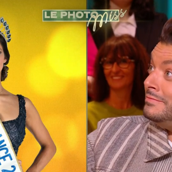 Kev Adams face à une photo de son ex-compagne Iris Mittenaere "Quelle époque !" sur France 2 le 11 octobre 2025.