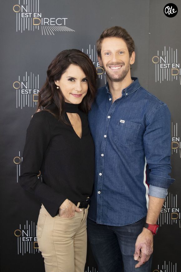 Exclusif - Romain Grosjean et sa femme Marion Jollès - Dans les coulisses de l'émission « On Est En Direct » (OEED) du samedi 20 novembre 2021, présentée par L. Salamé et L. Ruquier - Paris, le 20/11/2021 - © Jack Tribeca / Bestimage