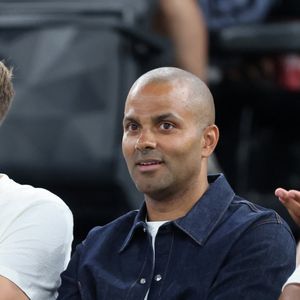 Tony Parker - Les célébrités en tribunes pendant l'épreuve de basketball de Demi-Finale opposant la France à l'Allemagne lors des Jeux Olympiques de Paris 2024 (JO) à l'Arena Bercy, à Paris, France, le 8 août 2024. © Jacovides-Perusseau/Bestimage