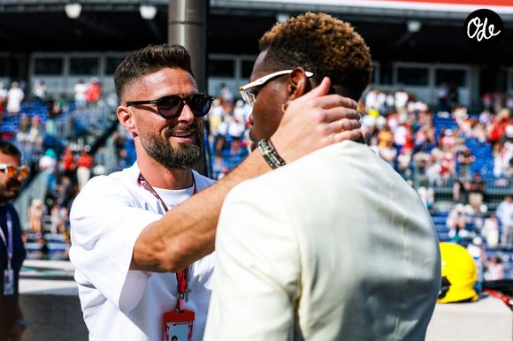 French footballers Olivier Giroud and Paul Pogba seen in the pitlane during the Formula 1 Grand Prix de Canada 2026, 6th round of the 2026 Formula One World Championship from June 5 to 7, 2026 on the Circuit de Monaco, in Monte-Carlo, Monaco - © PsnewZ/Bestimage