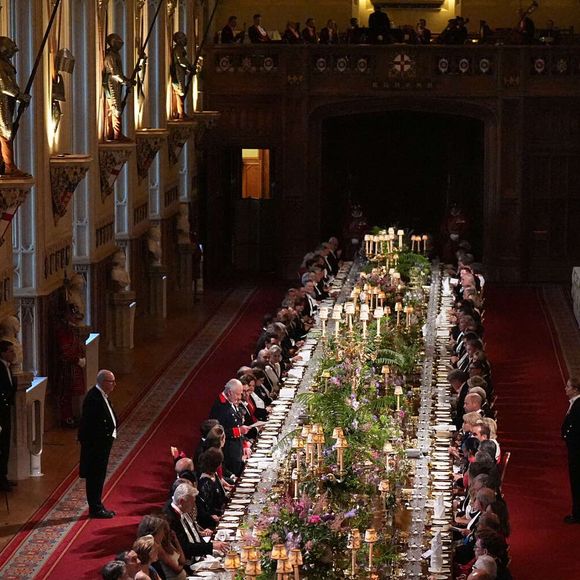 Illustration du Banquet d'État organisé en l'honneur du Président français Emmanuel Macron à Londres le mardi 8 juillet 2025Photo credit should read: Aaron Chown/PA Wire