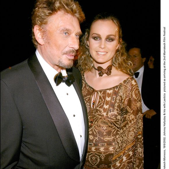 Johnny Hallyday et son épouse Laeticia arrivent au 2ème Festival du Film de Marrakech le 19/9/2002 © Serge Arnal/ABACA