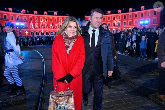 Christian Estrosi, le maire de Nice, et sa femme Laura Tenoudji Estrosi durant la soirée d'ouverture de la 140eme édition du Carnaval de Nice "Roi des Oceans" à Nice, le 15 février 2025. © Bruno Bebert/Bestimage