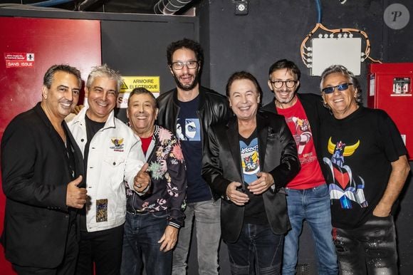 Exclusif - Noam (Noam Kaniel), Enriqué (Enriqué Fort), Michel Barouille, Manu Levy, Bernard Minet, Florian Gazan, Jean-Pierre Savelli - Goldorak Xperienz, rétrospective Goldorak de 1975 à 2021 organisée par J.Cerrone au Grand Rex en présence des interprètes des différents générique de la série à Paris le 28 Octobre 2021. © Jack Tribeca / Bestimage
