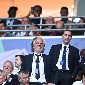 Nicolas De Tavernost - Vincent Labrune (Président LFP) - Rachida Dati lors de la finale de l'UEFA Champions League 2024/2025 entre Paris et l'Inter à l'Allianz Arena le 31 mai 2025 à Munich, Allemagne. (Photo de Anthony Bibard/FEP/Icon Sport/ABACAPRESS.COM)