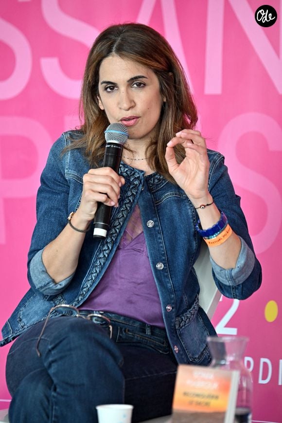Sonia Mabrouk durant la 27ème  édition du Festival du Livre de Nice, installé sur le jardin Albert 1er, du 3 au 5 juin 2023. © Bruno Bebert / Bestimage