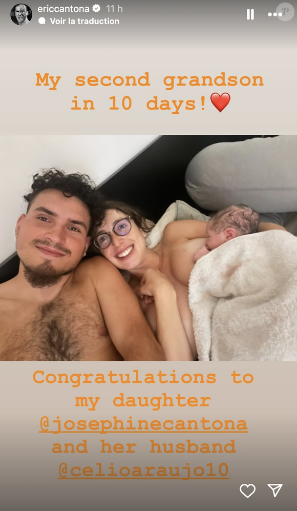 Cette fois-ci, c'est sa fille, Joséphine Cantona, qui est devenue maman.

Capture d'écran de la story d'Éric Cantona