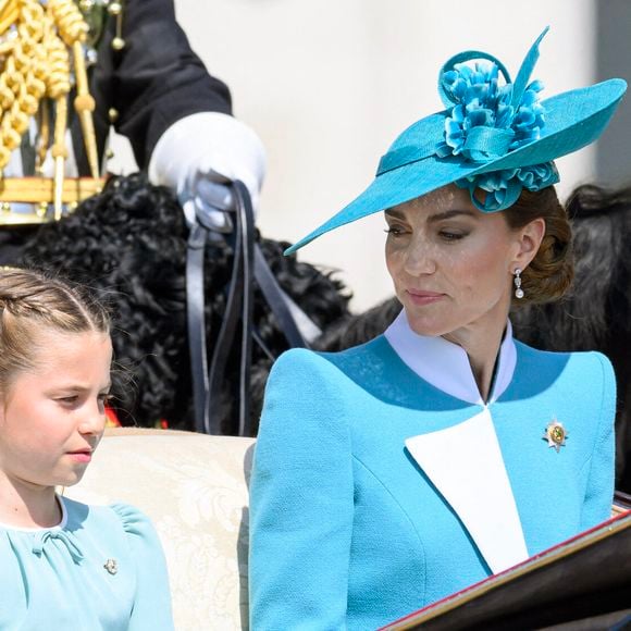 La princesse Charlotte, la princesse de Galles et le prince George assistent au défilé de l'anniversaire du roi, Trooping the Colour. Photo par Doug Peters/EMPICS/ABACAPRESS.COM