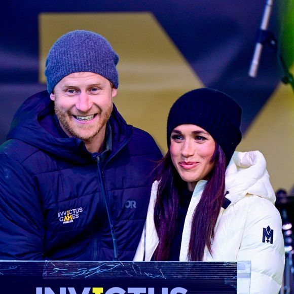 Le prince Harry et Meghan Markle, duchesse de Sussex, assistent à la cérémonie d'accueil de Whistler pour les Jeux Invictus Vancouver Whistler 2025 au Canada. Le 10 février 2025 ©Backgrid USA / Bestimage