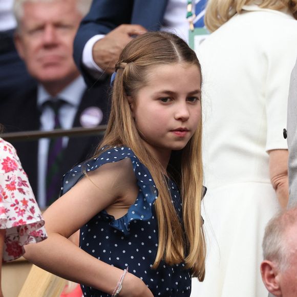 La princesse Charlotte (la princesse Charlotte de Galles) assiste à la finale du simple messieurs lors de la quatorzième journée du tournoi de Wimbledon 2024, au All England Lawn Tennis and Croquet Club, le 14 juillet 2024 à Londres, en Angleterre. © Phil Harris/MirrorPix/Bestimage