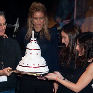 Exclusif - Laurent Petitguillaume, et les filles de Jean-Luc Lahaye, Margaux et Gloria - Jean-Luc Lahaye en concert a l'occasion de son 61eme anniversaire, au Theatre Dejazet a Paris, le 23 decembre 2013. © LIONEL URMAN  / BESTIMAGE