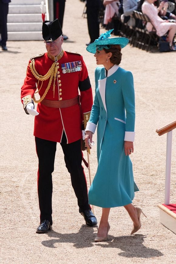 La princesse de Galles lors de la cérémonie de la montée des couleurs à Horse Guards Parade, au centre de Londres, à l'occasion de l'anniversaire officiel du roi Charles III.  Le 14 juin 2025. Photo by Jonathan Brady/PA Wire/ABACAPRESS.COM