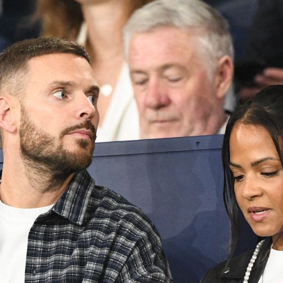 M Pokora et sa compagne Christina Milian au Parc des Princes lors du match de qualification pour la Coupe du monde entre la France et l'Islande. Paris, France, 9 septembre 2025. Photo by Florian Poitout/ABACAPRESS.COM