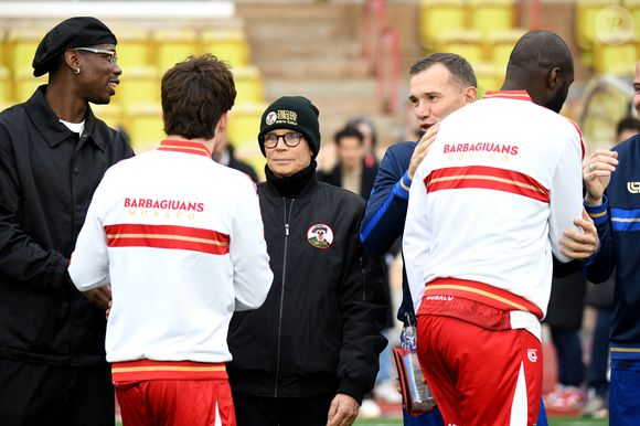 Paul Pogba, la princesse Stéphanie de Monaco et Andriy Chevtchenko durant la sixième édition de la Fight Aids Cup, un match de football caritatif au stade Louis II à Monaco, le 25 janvier 2026.© Bruno Bebert / Bestimage