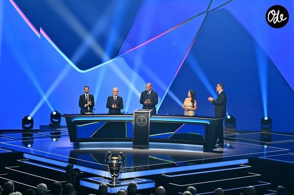 David Villa, Giorgio Marchetti et Thierry Henry lors du tirage au sort de la phase de ligue de l’édition 2026-2027 de la Ligue des champions au Grimaldi Forum de Monaco, le 27 août 2026. © Bruno Bebert/Bestimage