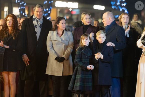 Mélanie-Antoinette de Massy, Le prince Albert II de Monaco, La princesse Charlène de Monaco, La princesse Gabriella de Monaco, comtesse de Carladès, Le prince Jacques de Monaco, marquis des Baux - La famille princière de Monaco lors de l'embrasement de la barque dans le cadre des célébrations de la Sainte-Dévote, Sainte Patronne de Monaco le 26 janvier 2024.

© Olivier Huitel / Pool Monaco / Bestimage