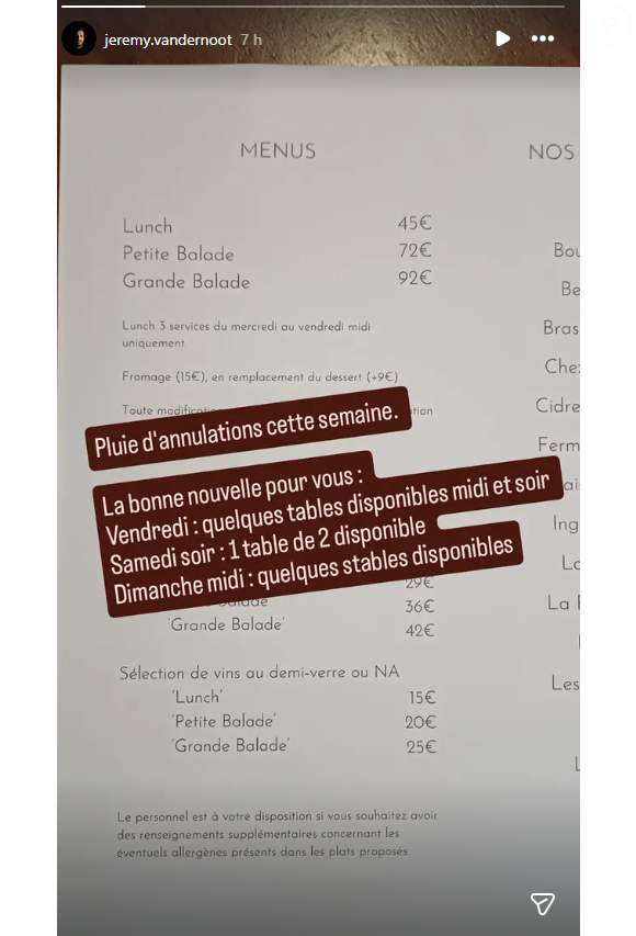 Malgré une belle réputation, le restaurateur a récemment confié sur Instagram faire face à une soudaine "pluie d'annulations" inattendue cette semaine.

Jérémy Vandernoot, ancien candidat de "Top Chef".