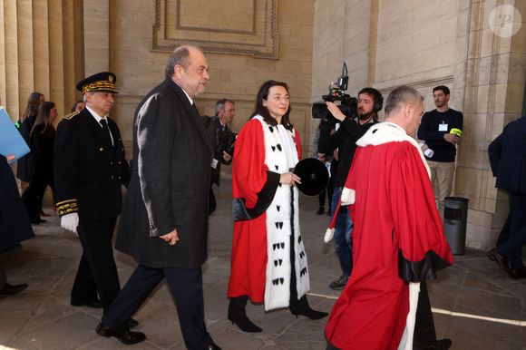 Eric Dupond-Moretti est acceuilli par Isabelle Gorce, 1ere Présidente de la Cour d'Appel de Bordeaux et Pierre-Yves Couilleau, Procureur Général de la Cour d'Appel de Bordeaux. - Eric Dupond-Moretti, garde des Sceaux, ministre de la Justice, s'est rendu à l'audience solennelle des auditeurs de justice de l'Ecole Nationale de la Magistrature (ENM), le 17 février 2023 à Palais de Justice de Bordeaux. .© Jean-Marc Lhomer/Bestimage