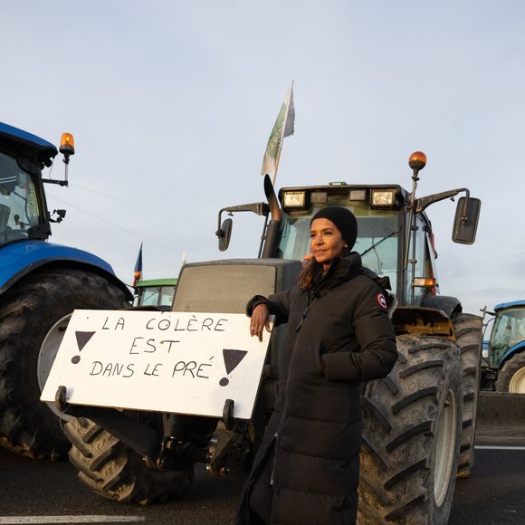 Karine Le Marchand soutient les agriculteurs sur le barrage de l'Autoroute A4 à hauteur de Jossigny en Seine et Marne le 29 Janvier 2024. Comme elle l'avait annoncé la semaine dernière, l'animatrice de l'émission "L'amour est dans le pré", Karine Le Marchand, a amené près de 200 croissants aux agriculteurs sur un barrage sur l'autoroute A4.
© Jeremy Melloul - Pierre Perusseau / Bestimage