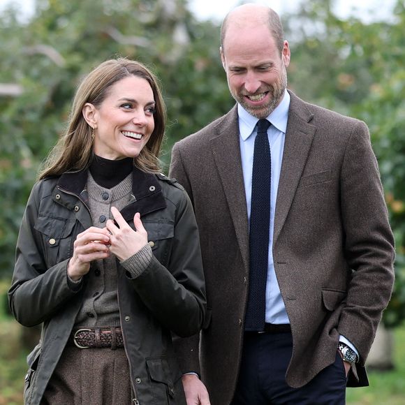 Le Prince et la Princesse de Galles lors d'une visite à Long Meadow Cider à Portadown, Co Armagh, une exploitation familiale qui a évolué d'un producteur de pommes traditionnel à un producteur de cidres, jus et vinaigres artisanaux primés.mardi 14 octobre 2025. Photo by Chris Jackson/PA Wire/ABACAPRESS.COM