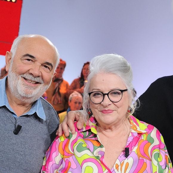 Gérard Jugnot, Josiane Balasko et Thierry Lhermitte - Enregistrement de l'émission Vivement dimanche consacrée à l'équipe du Splendid au studio Rive Gauche, présentée par M.Drucker, diffusée le 23 février 2025 sur France 3. © Guillaume Gaffiot / Bestimage