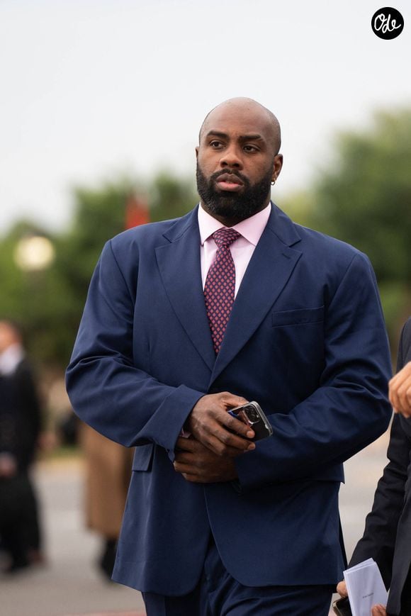 Le judoka Teddy Riner - La délégation française et les personnalités accompagnant le président de la République Emmanuel Macron lors de sa visite d'Etat de trois jours au Maroc.
© Jeanne Accorsini / Pool / Bestimage