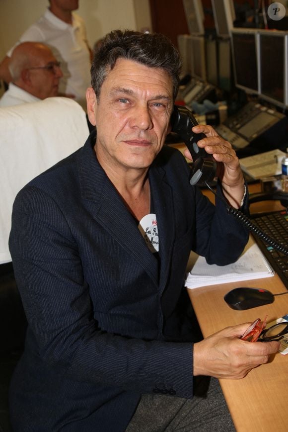 Marc Lavoine participant à la 15e journée de charité d'Aurel BGC pour honorer la mémoire des 658 employés de BGC tués au WTC le 11 septembre 2001, qui s'est tenue au siège d'Aurel BGC, rue Richelieu à Paris, le 11 septembre 2019.