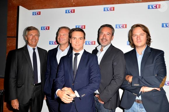 Nicolas Beytout, ,Guillaume Roquette, Adrien Gindre,Mattieu Croissandeau lors du photocall de la conférence de rentrée de la chaine LCI à Boulogne Billancourt le 30 août 2017.
© Coadic Guirec / Bestimage