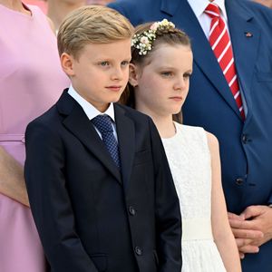 Le prince héréditaire Jacques de Monaco et sa soeur la princesse Gabriella - Célébration des 20 ans de règne du prince souverain Albert II de Monaco sur la place du Palais à Monaco, le 19 juillet 2025. © Bruno Bebert/Bestimage