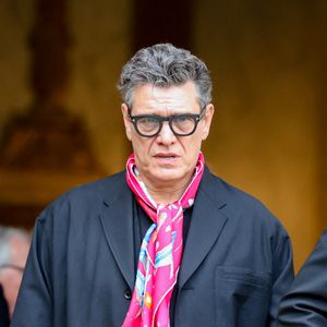 Marc Lavoine, Luc Duchêne - Sorties des obsèques du prince Jean-Stanislas Poniatowski en l'Eglise polonaise à Paris, France, le 29 avril 2024. © Jacovides-Moreau/Bestimage