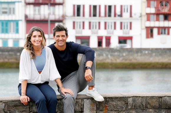 Exclusif -  Rendez-vous avec Jean-Pascal Lacoste (habillé par American Vintage) et sa fiancée Delphine, soeur de l'ancienne Miss France S.Tellier, à Saint-Jean-de-Luz. Le 10 juillet 2020
© Patrick Bernard / Bestimage