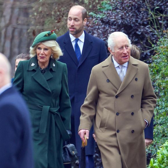 Camilla Parker Bowles, reine consort d'Angleterre, Le prince William, prince de Galles,  Le roi Charles III d'Angleterre - La famille royale britannique se rend à la messe de Noël à Sandringham le 25 décembre 2024. (ALPHA AGENCY / BESTIMAGE).