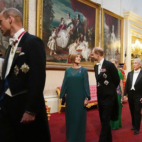 Le prince William, prince de Galles, le prince Edward, duc d'Edimbourg arrivant au banquet d'État de l'empereur Naruhito et de son épouse l'impératrice Masako du Japon au palais de Buckingham, à Londres le 25 juin 2024.

© Alpha Press / Bestimage