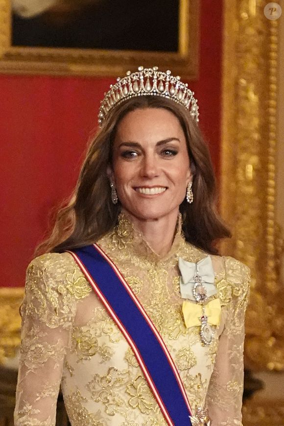 La princesse de Galles lors du banquet d'État au château de Windsor, dans le Berkshire, le premier jour de la deuxième visite d'État au Royaume-Uni du président américain Donald Trump et de la première dame Melania Trump. Mercredi 17 septembre 2025. Photo by Aaron Chown/PA Wire/ABACAPRESS.COM