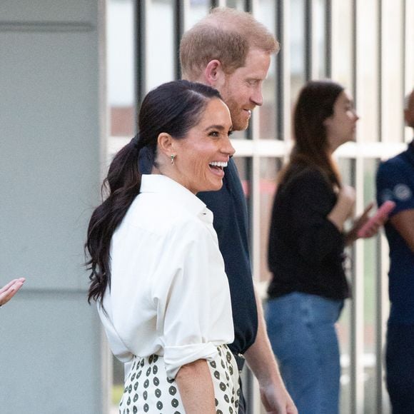 Le prince Harry et la duchesse de Sussex Meghan lors du deuxième jour de leur visite à Bogota, en Colombie, le 16 août 2024.