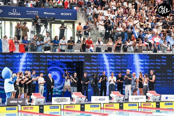 Hommage à Florent Manaudou lors des Championnats d'Europe de natation au centre aquatique olympique à Saint-Denis le 15 août 2026

© Baptiste Autissier / PsnewZ / Bestimage