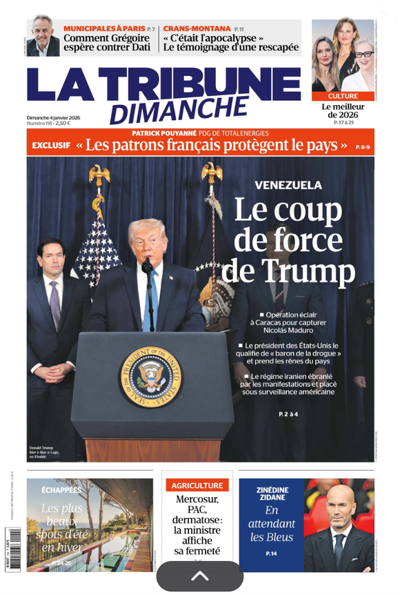 Couverture de La Tribune du dimanche parue le dimanche 4 janvier 2026.