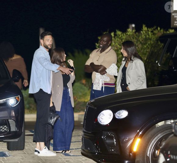 Exclusif - Prix Spécial - No Web - Olivier Giroud, Hugo Lloris et Omar Sy sont allés dîner avec leurs femmes, Hélène, Jennifer et Marine au Nobu de Malibu à Los Angeles, Californie, Ettas-Unis, le 15 septembre 2024. Les stars ont été vues en train de discuter et se dire au revoir avant de quitter le restaurant.