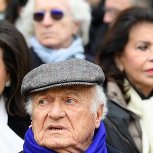Anne Sinclair et Pierre Nora - Le président de la République française Emmanuel Macron durant la cérémonie d'hommage national au fondateur, directeur et éditorialiste du Nouvel Observateur Jean Daniel aux Invalides à Paris, France, le 28 février 2020. © Jacques Witt / Pool / Bestimage