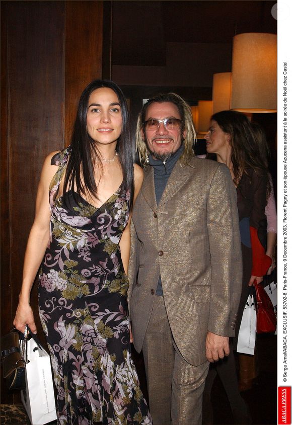 Florent Pagny et son épouse Azucena assistent à la soirée de Noël chez Castel à Paris-France, le 9 décembre 2003. Crédit Serge Arnal/Abaca
