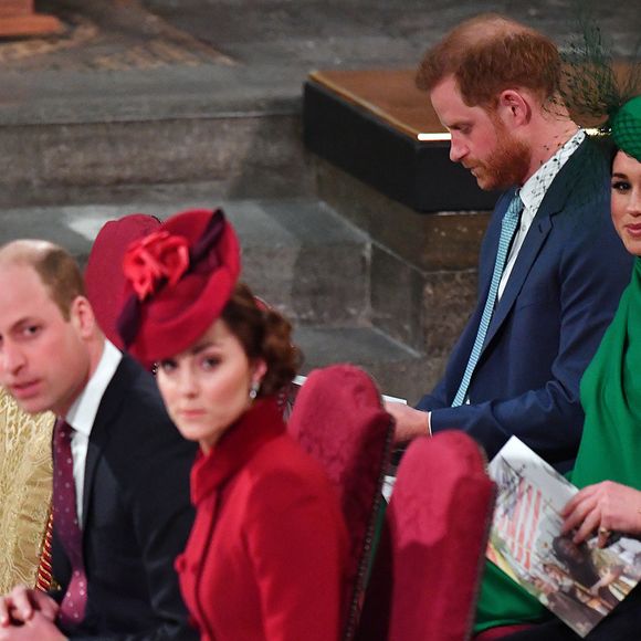 Le prince Edward, comte de Wessex, Sophie Rhys-Jones, comtesse de Wessex, Le prince William, duc de Cambridge, et Catherine (Kate) Middleton, duchesse de Cambridge, Le prince Harry, duc de Sussex, Meghan Markle, duchesse de Sussex - La famille royale d'Angleterre lors de la cérémonie du Commonwealth en l'abbaye de Westminster à Londres le 9 mars 2020. Mirrorpix / Bestimage