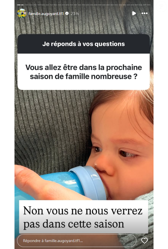 Elle confirme ainsi l'information en story sur Instagram le 5 février 2026.
Roxane Augoyard évoque son absence de "Familles nombreuses", sur Instagram.
