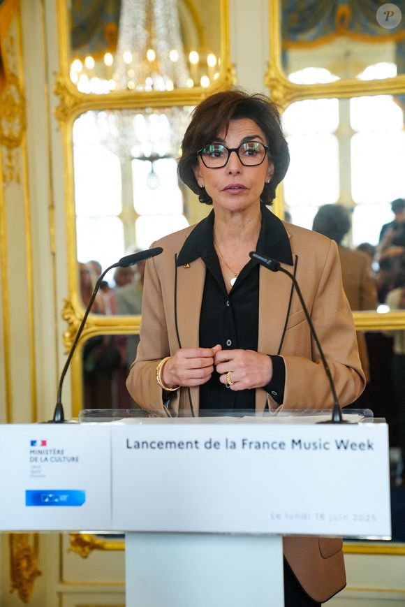 Rachida Dati, ministre de la Culture lors du lancement de la France Music Week au ministère de la Culture à Paris le 16 juin 2025. © Anne-Sophie Guebey / Bestimage