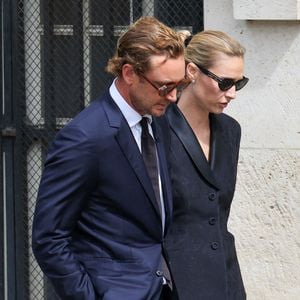 Pierre Casiraghi et sa femme Béatrice Borromeo - Arrivées aux obsèques de Mathilde Favier en l'église Saint-Sulpice à Paris, le 31 aout 2026. © Dominique Jacovides-Cyril Moreau/Bestimage