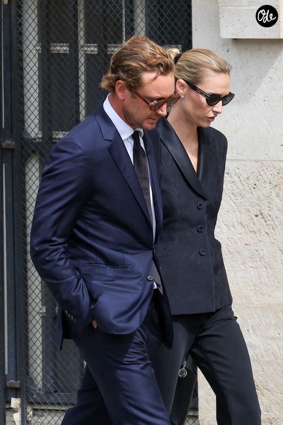 Pierre Casiraghi et sa femme Béatrice Borromeo - Arrivées aux obsèques de Mathilde Favier en l'église Saint-Sulpice à Paris, le 31 aout 2026. © Dominique Jacovides-Cyril Moreau/Bestimage