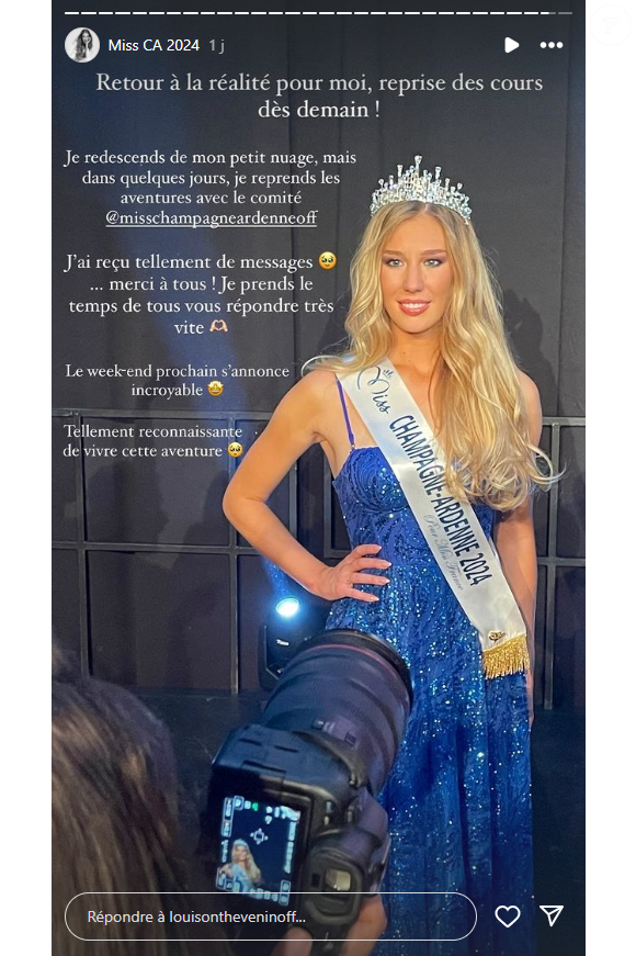Louison Thevenin, Miss Champagne-Ardenne 2024 en route pour Miss France 2025.