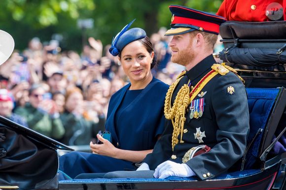 Le prince Harry, duc de Sussex, et Meghan Markle, duchesse de Sussex, première apparition publique de la duchesse depuis la naissance du bébé royal Archie lors de la parade Trooping the Colour 2019, célébrant le 93ème anniversaire de la reine Elisabeth II, au palais de Buckingham, Londres, le 8 juin 2019. Photo par Backgrid USA / Bestimage