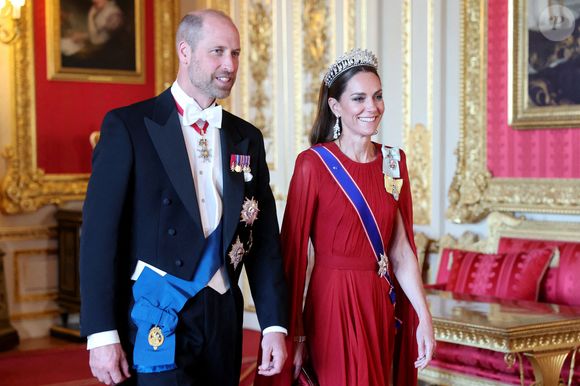 Le prince et la princesse de Galles au banquet d'État du président français Emmanuel Macron et de son épouse Brigitte Macron, au château de Windsor, dans le Berkshire, au premier jour de la visite d'État du président français au Royaume-Uni. Mardi 8 juillet 2025. Photo by Chris Jackson/PA Wire/ABACAPRESS.COM