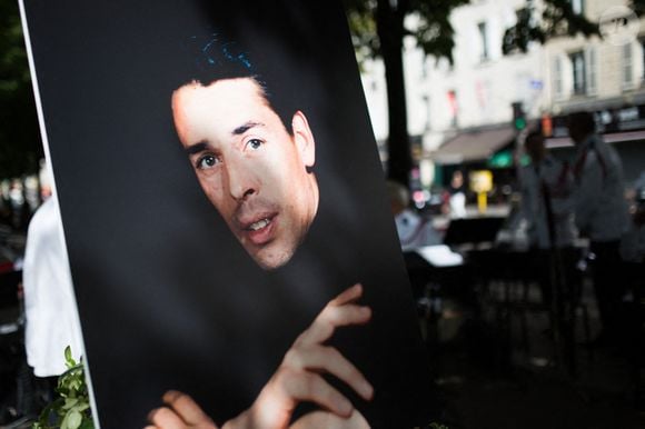 Photo de Jacques Brel lors de l'inauguration de l'allée Jacques Brel dans le 19e arrondissement de Paris près du canal de l'ourq, le 19 juillet 2019.  Photo par Raphael Lafargue/Abaca