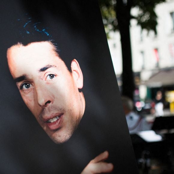 Photo de Jacques Brel lors de l'inauguration de l'allée Jacques Brel dans le 19e arrondissement de Paris près du canal de l'ourq, le 19 juillet 2019.  Photo par Raphael Lafargue/Abaca
